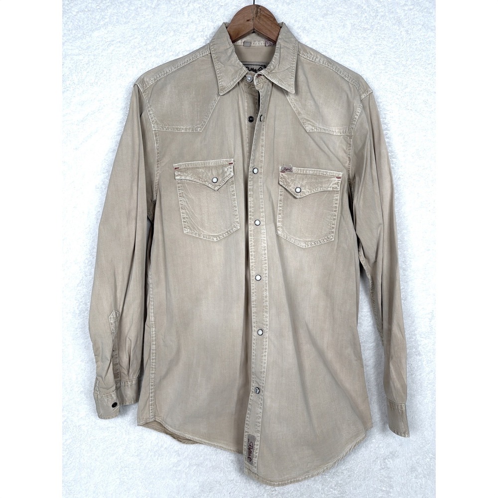 Rafter C Western Shirt Mens Medium Tan ProFlex45 Performance Pearl Snap Cowboy